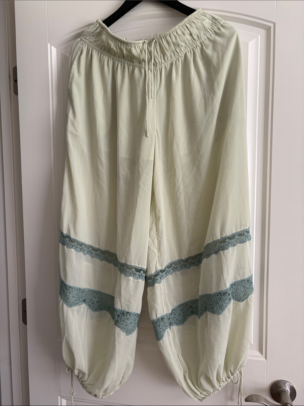 Free People Pale Mint Green Lace-Trim Jogger type pants